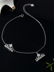 GIVA 925 Sterling Silver Rhodium Plated Adjustable Queens Anklet