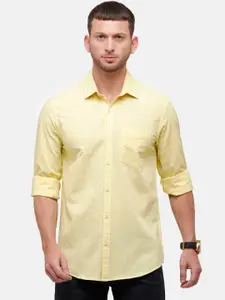 CAVALLO by Linen Club Men Yellow Cotton Linen Regular Fit Solid Casual Shirt