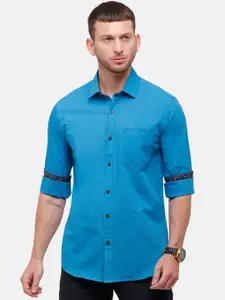 CAVALLO by Linen Club Men Blue Cotton Linen Regular Fit Solid Casual Shirt