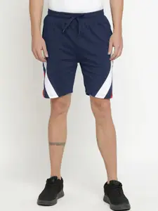 Maniac Men Navy Pure Cotton Colourblocked Slim Fit Sports Shorts