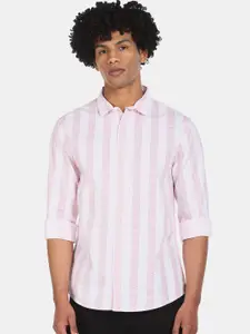 Colt Men White & Pink Regular Fit Typography Striped Casual Shirt