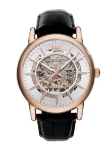 Emporio Armani Luigi Men Silver-Toned Skeleton Dial & Black Strap Analogue Watch AR60007