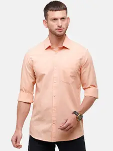 CAVALLO by Linen Club Men Peach-Coloured Linen Cotton Regular Fit Solid Casual Shirt