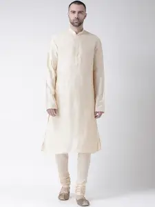 KISAH Men Cream-Coloured Solid Kurta with Churidar