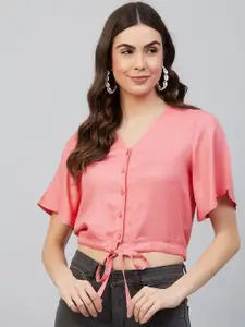 Carlton London Pink Shirt Style Crop Top
