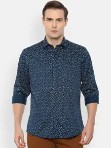 Louis Philippe Sport Men Navy Blue & White Pure Cotton Slim Fit Printed Casual Shirt