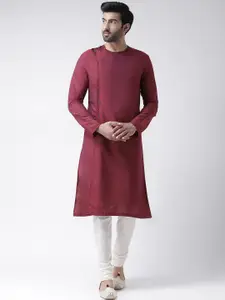 KISAH Men Maroon & White Solid Kurta with Churidar