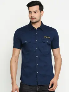 Mufti Men Navy Blue Slim Fit Solid Casual Shirt