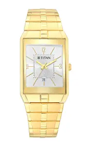 Titan Men White & Gold-Toned Analogue Watch 9151YM06
