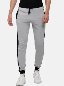 MADSTO Men Grey Melange & Black Colourblocked Cotton Slim-Fit Joggers