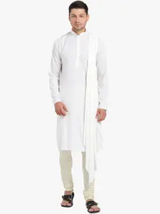 KISAH Men White Solid Cotton Kurta