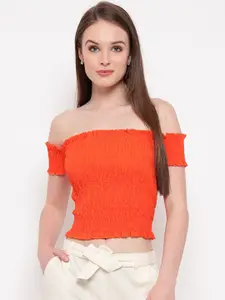 Aawari Orange Off-Shoulder Bardot Crop Top