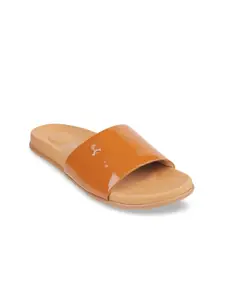 Mochi Women Tan Brown Solid Sliders