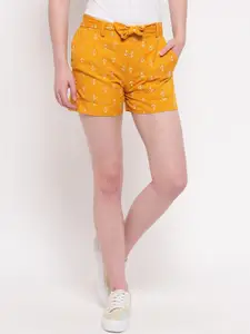 Aawari Women Mustard Yellow & White Printed Regular Fit Regular Shorts