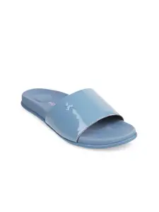 Mochi Women Blue Solid Sliders