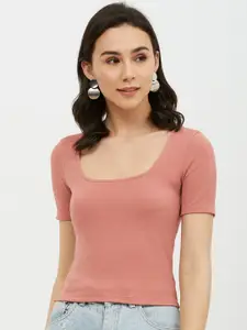 Harpa Pink Scoop Neck Fitted Top