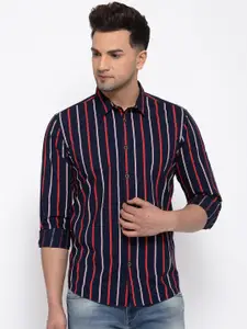 Pepe Jeans Men Navy Blue & Off-White Pure Cotton Striped Casual Shirt