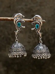 Silvermerc Designs Silver-Toned Contemporary Jhumkas