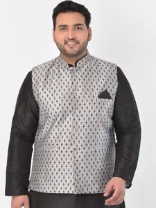 DEYANN PLUS Men Silver-Coloured & Black Printed Woven Nehru-Jacket