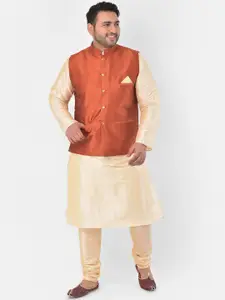 DEYANN PLUS Men Orange & Gold-Toned Solid Kurta with Pyjamas & Nehru Jacket