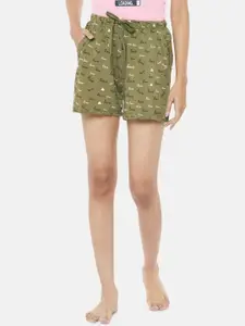 Dreamz by Pantaloons Women Olive Green Printed Regular Fit Cotton Shorts