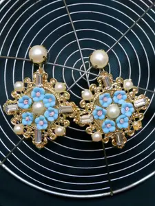 Crunchy Fashion Blue & Gold Plated Handcrafted Contemporary Drop Earrings