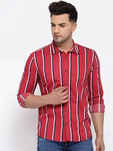 Pepe Jeans Men Red & Navy Blue Pure Cotton Striped Casual Shirt