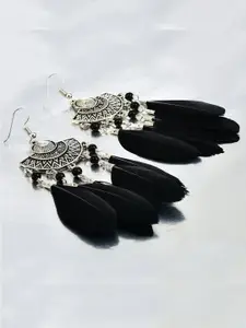 Crunchy Fashion Black & Silver Plated Contemporary Tribal Muse Feather Drop Earrings