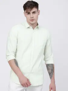 HIGHLANDER Men Green & White Slim Fit Striped Casual Shirt
