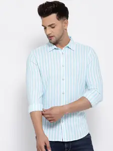 Pepe Jeans Men Blue & White Pure Cotton Yarn Dyed Striped Casual Shirt