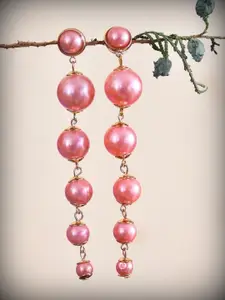 Crunchy Fashion Pink & Gold Plated Contemporary Drop Earrings