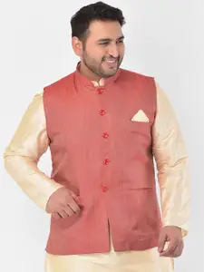 DEYANN PLUS Men Maroon & Beige Woven-Design Plus Size Nehru Jacket