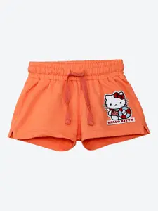 Kids Ville Girls Orange Printed Hello Kitty Regular Shorts