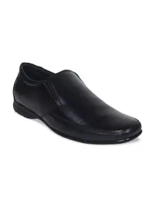 Ajanta Men Black Solid Leather Formal Slip-On Shoes