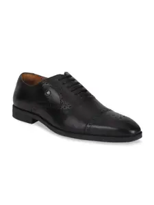 Louis Philippe Men Black Solid Leather Formal Oxfords