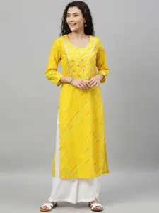 Ishin Women Yellow Floral Embroidered Kurta