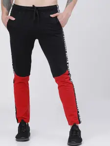 LOCOMOTIVE Men Black & Red Colorblocked Slim Fit Track Pants