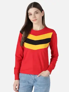The Dry State Women Red & Yellow Solid Cotton Round Neck T-shirt