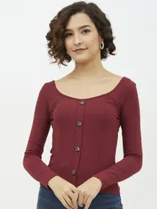 Harpa Maroon Fitted Solid Regular Top