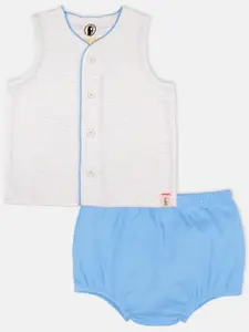 Babysafe Girls Off-White & Blue Printed Shirt with Shorts
