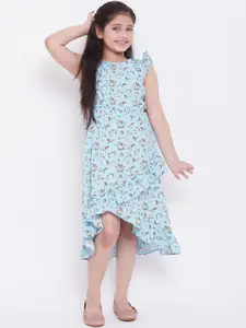Stylo Bug Girls Blue& Red  Printed A-Line Dress