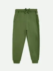 Campana Boys Olive Green Pure Cotton Solid Joggers
