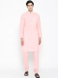 SG LEMAN Men Peach-Coloured Solid Kurta Sets for Man