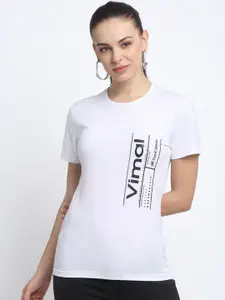 MACK JONNEY Women White Printed Round Neck T-shirt