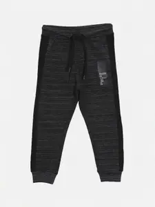 3PIN Boys Black Solid Joggers with Melange Effect
