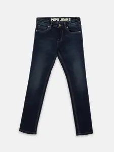 Pepe Jeans Boys Navy Blue Slim Fit Mid-Rise Clean Look Stretchable Jeans