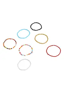 JOKER & WITCH Set Of 7 Multi-Coloured Beaded Anklets