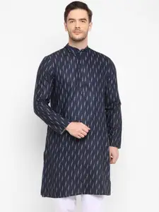 Hangup Men Navy Blue Geometric Printed Kurta