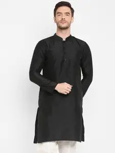 Hangup Men Black Mandarin Collar Kurta