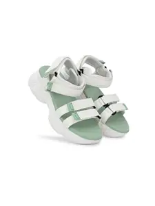HIROLAS Women White & Green Sports Sandals